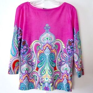 Lauren Paisley Knit Top - Bright Pink, Size XL